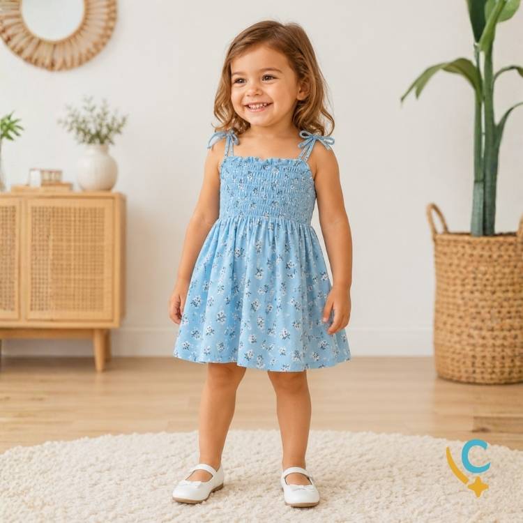 Vestido Bebê Floral de Alças – Leve e Confortável 2 a 3 Anos
