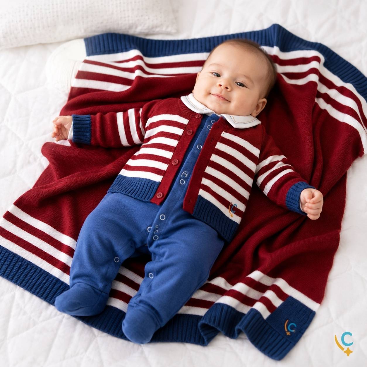 Conjunto saída maternidade azul marinho com manta