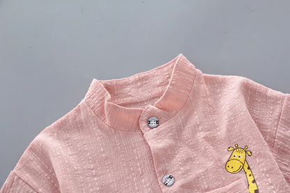 Conjunto Bebê Camisa Gola Mandarim e Shorts Jeans Premium
