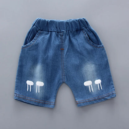 Conjunto Bebê Camisa Gola Mandarim e Shorts Jeans Premium