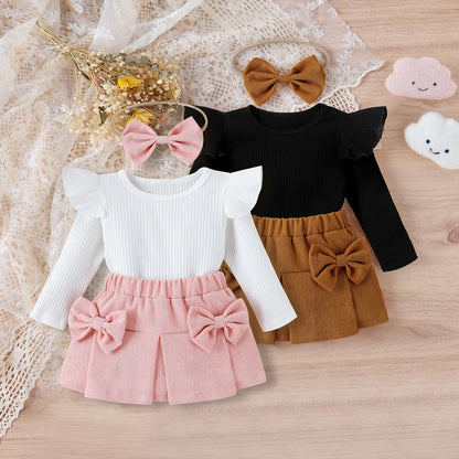 Conjunto Bebê Vintage Premium – Blusa e Saia em Cotelê Delicado