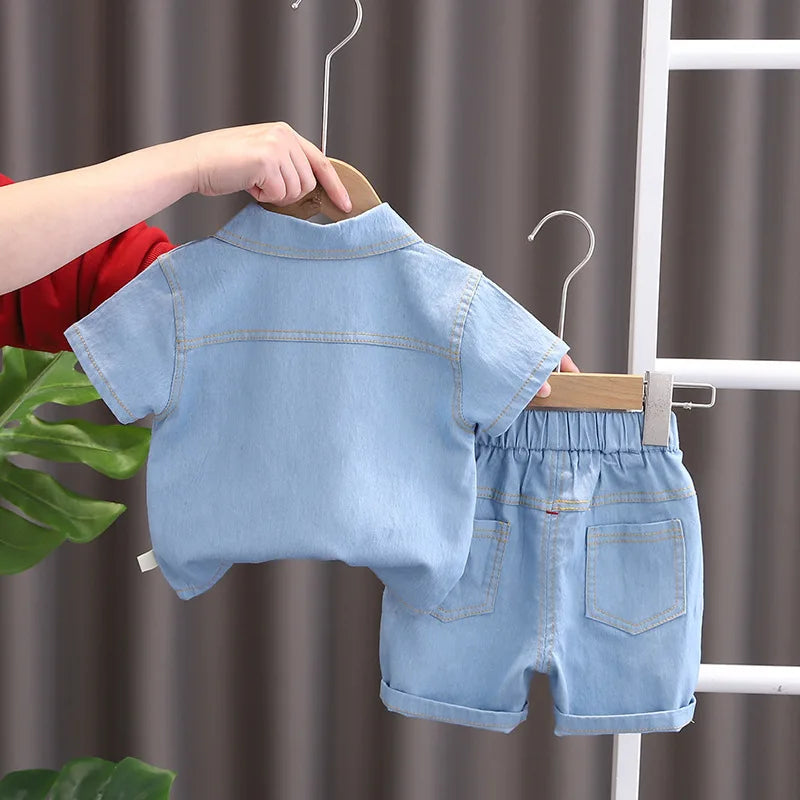 Conjunto Bebê Jeans Premium – Camisa Social e Bermuda Denim