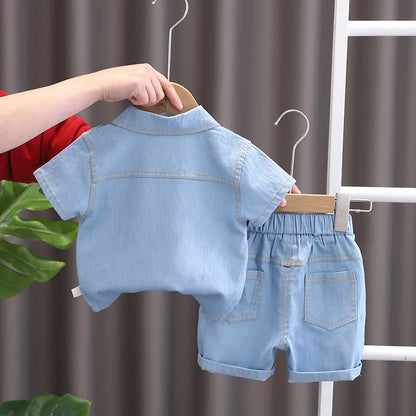 Conjunto Bebê Jeans Premium – Camisa Social e Bermuda Denim
