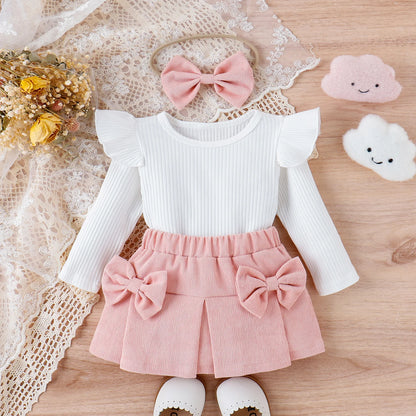 Conjunto Bebê Vintage Premium – Blusa e Saia em Cotelê Delicado