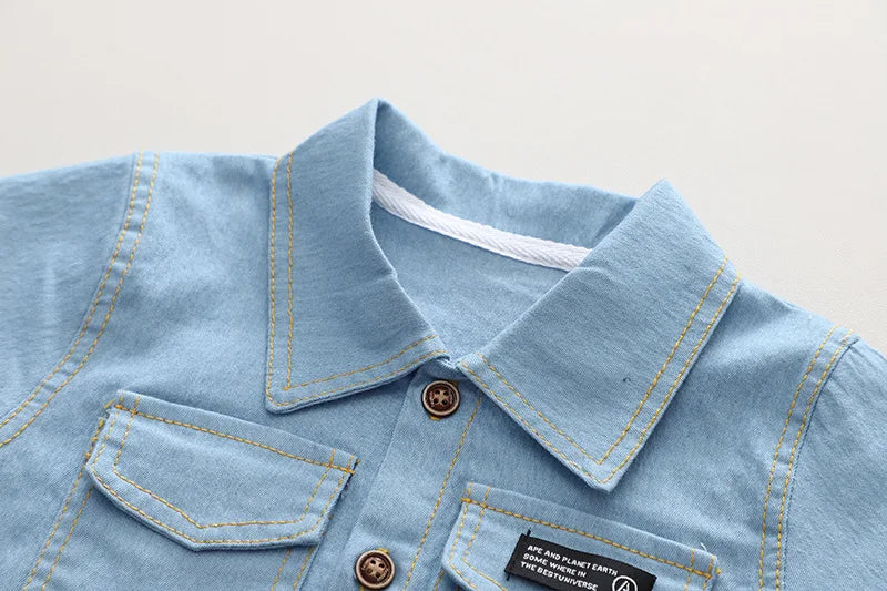 Conjunto Bebê Jeans Premium – Camisa Social e Bermuda Denim