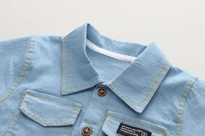 Conjunto Bebê Jeans Premium – Camisa Social e Bermuda Denim