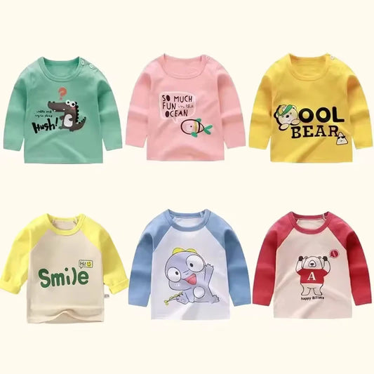 Camiseta Manga Longa Infantil 100% Algodão com Botão no Ombro – Roupa de Menina e Menino | Frete Grátis