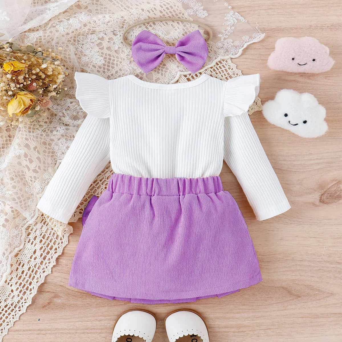 Conjunto Bebê Vintage Premium – Blusa e Saia em Cotelê Delicado
