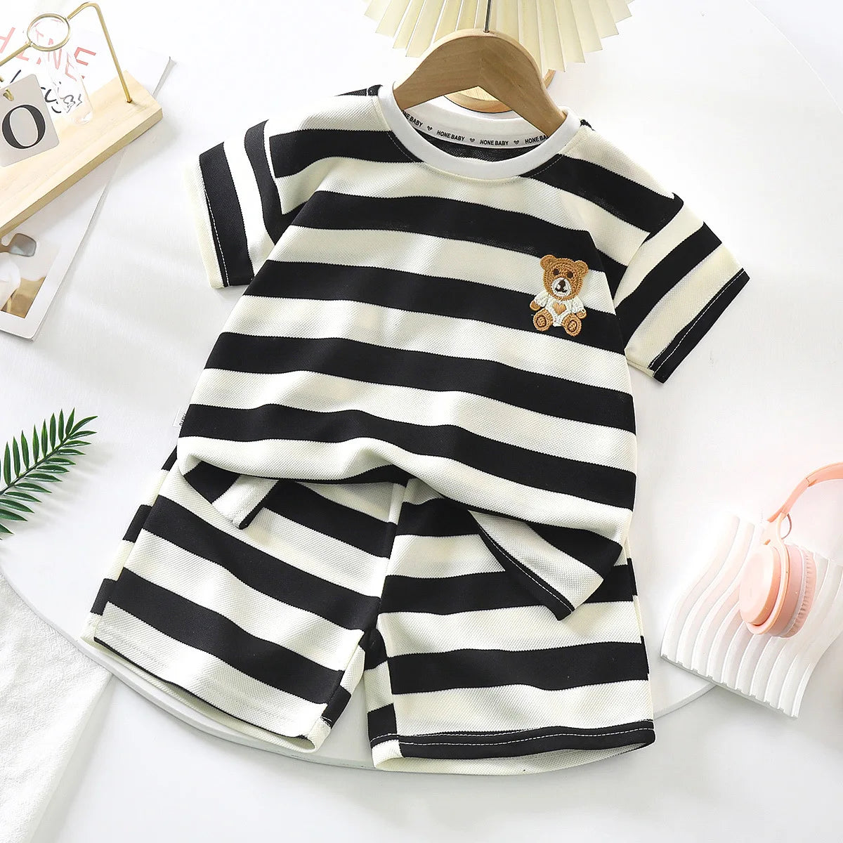 Conjunto Bebê Listrado Urso Premium – Leve e Confortável