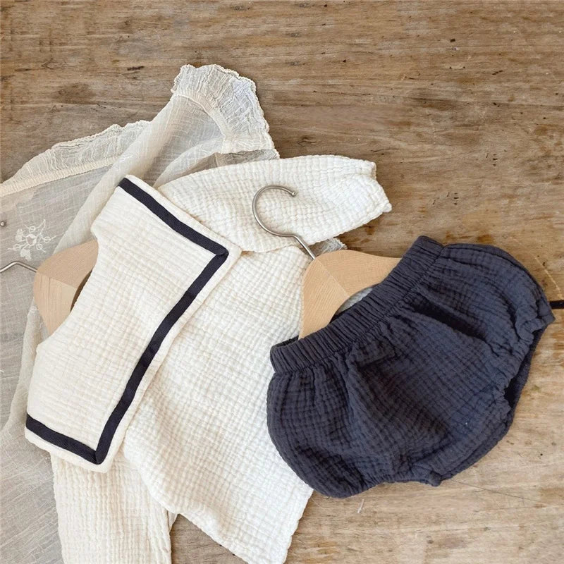 Conjunto Bebê Marinheiro Premium – Camisa e Bloomer Navy com Frete Grátis