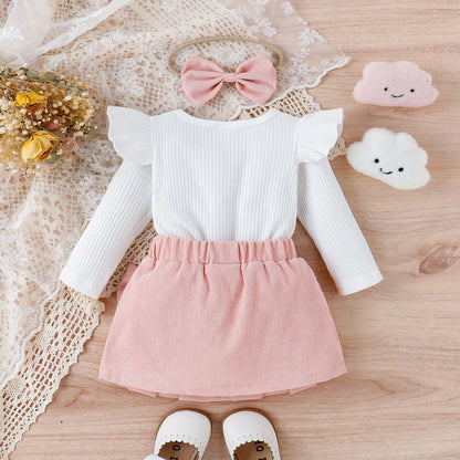 Conjunto Bebê Vintage Premium – Blusa e Saia em Cotelê Delicado